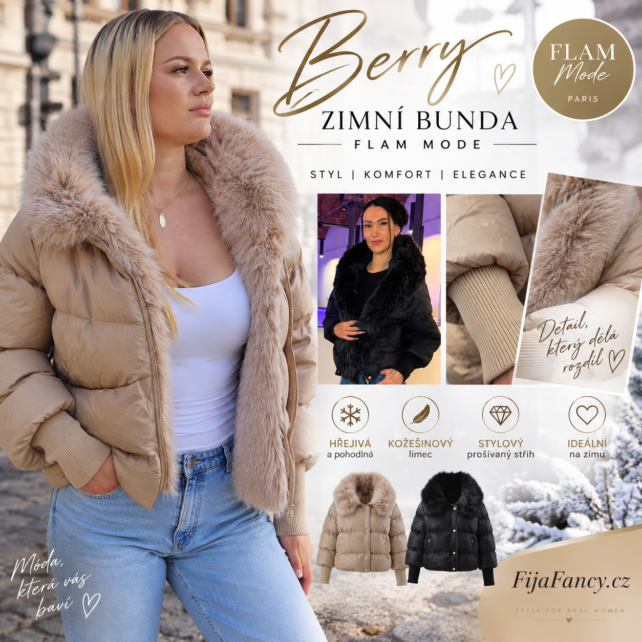 Dámská zimní bunda Berry s kožešinovým límcem – FLAM Mode | FijaFancy.cz